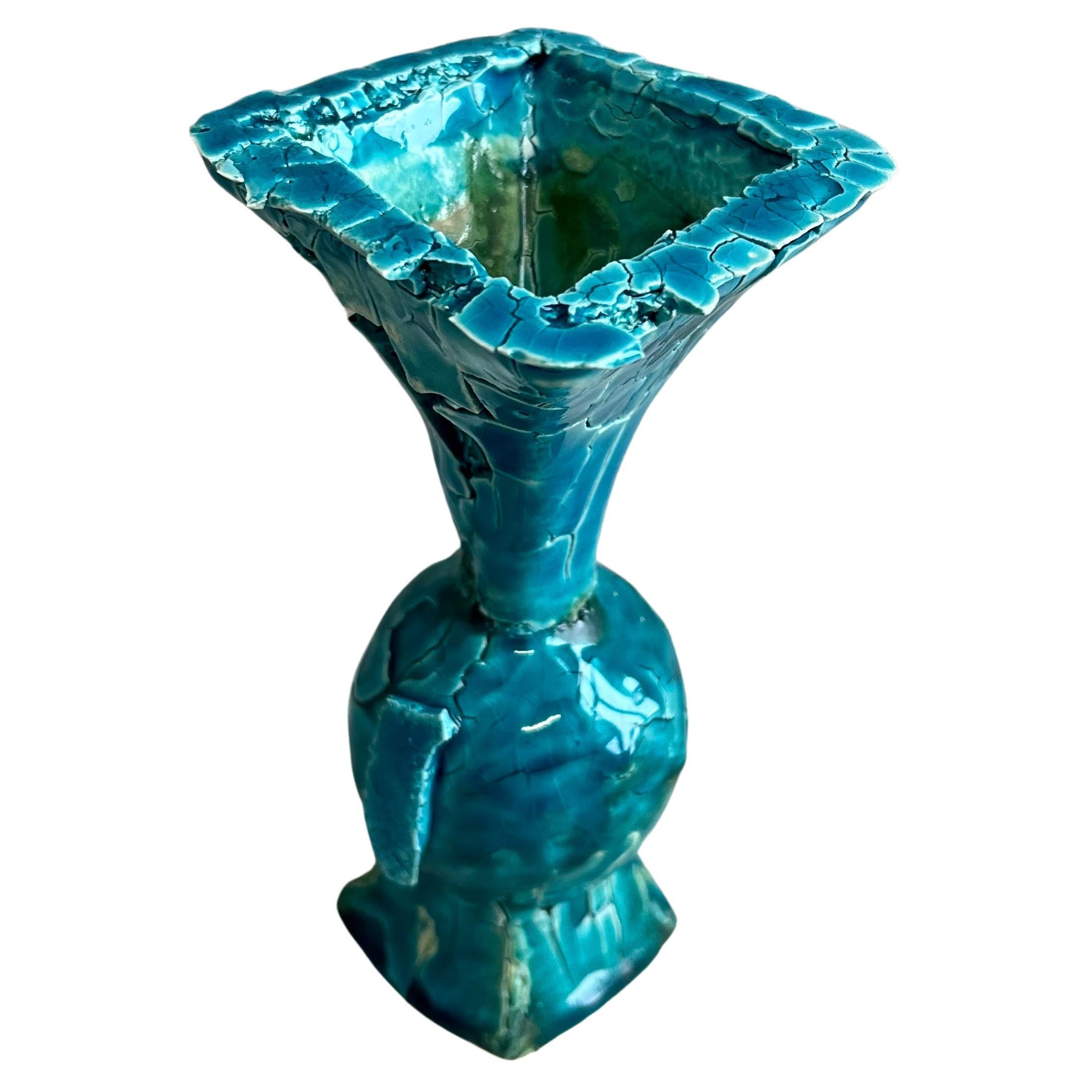 Blaue Crackle Vase groß