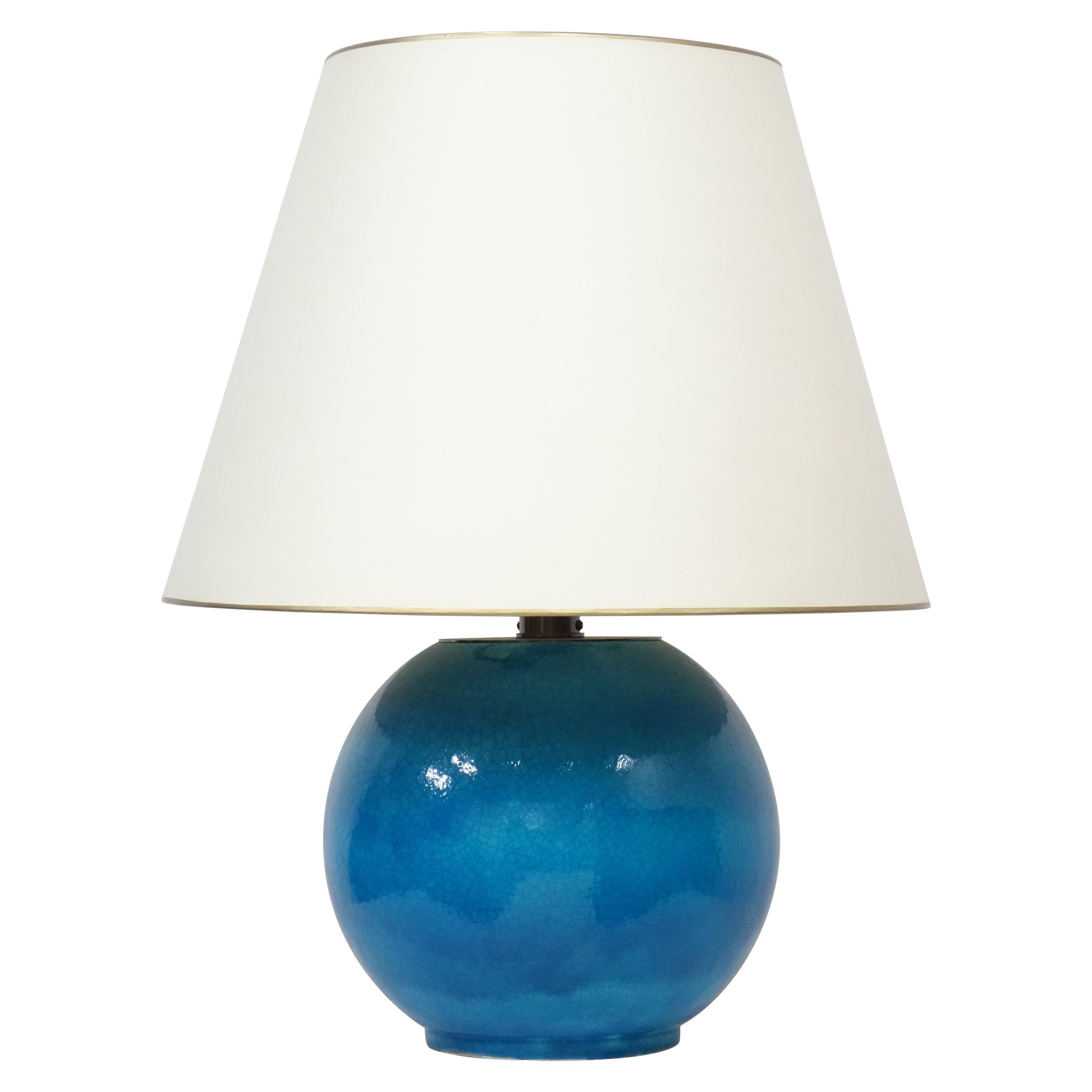 Blue Crazed Ceramic Table Lamp by Jean Besnard, circa 1930 For Sale