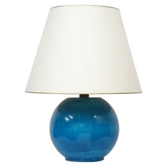 Blue Crazed Ceramic Table Lamp by Jean Besnard, circa 1930