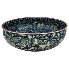 Blue Cream Contemporary Porcelain Bowl by Japanese Master Artist