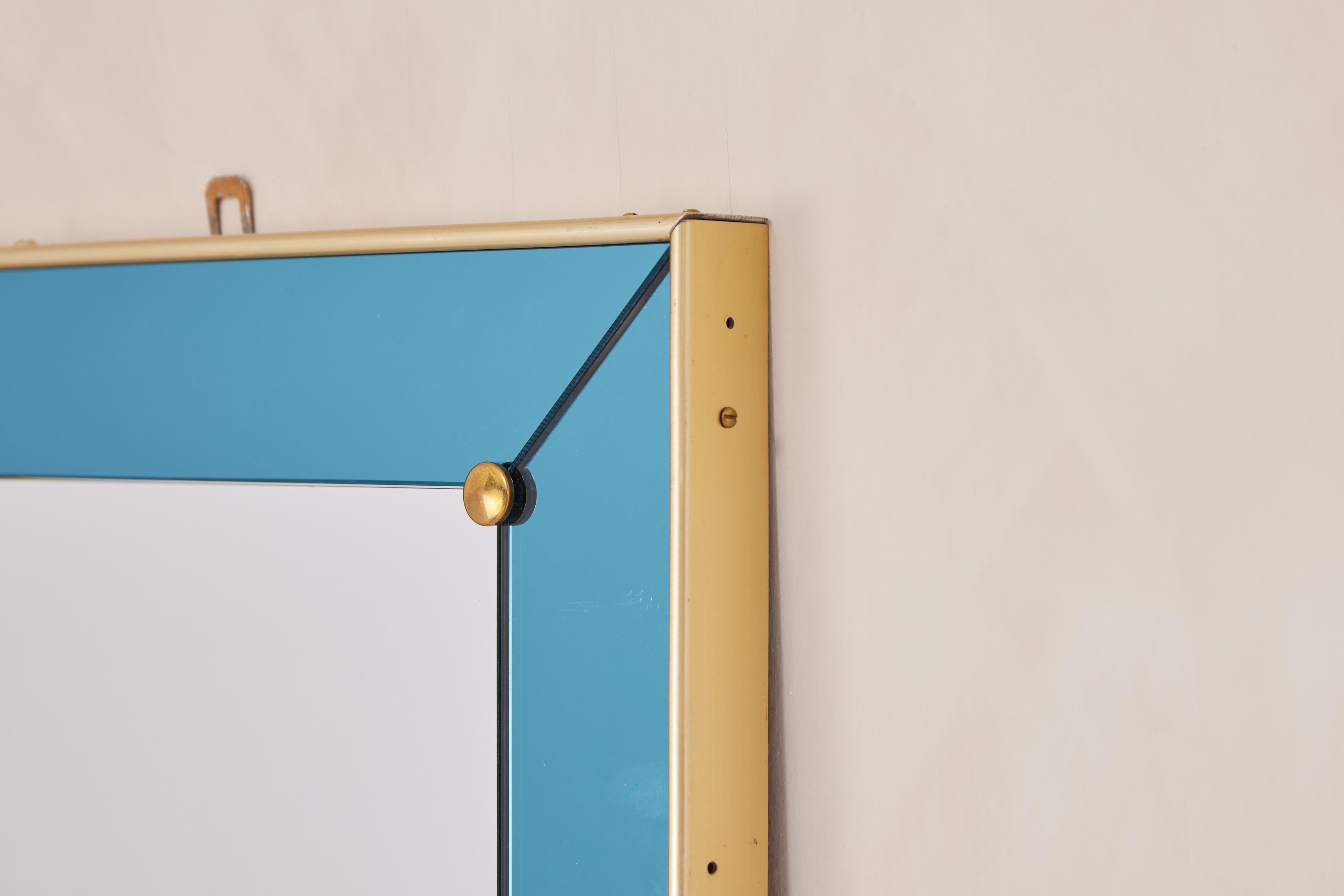 Laiton Miroir d'art cristal bleu en vente