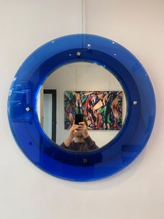 Blue Cristal Arte Round Mirror, 1950s