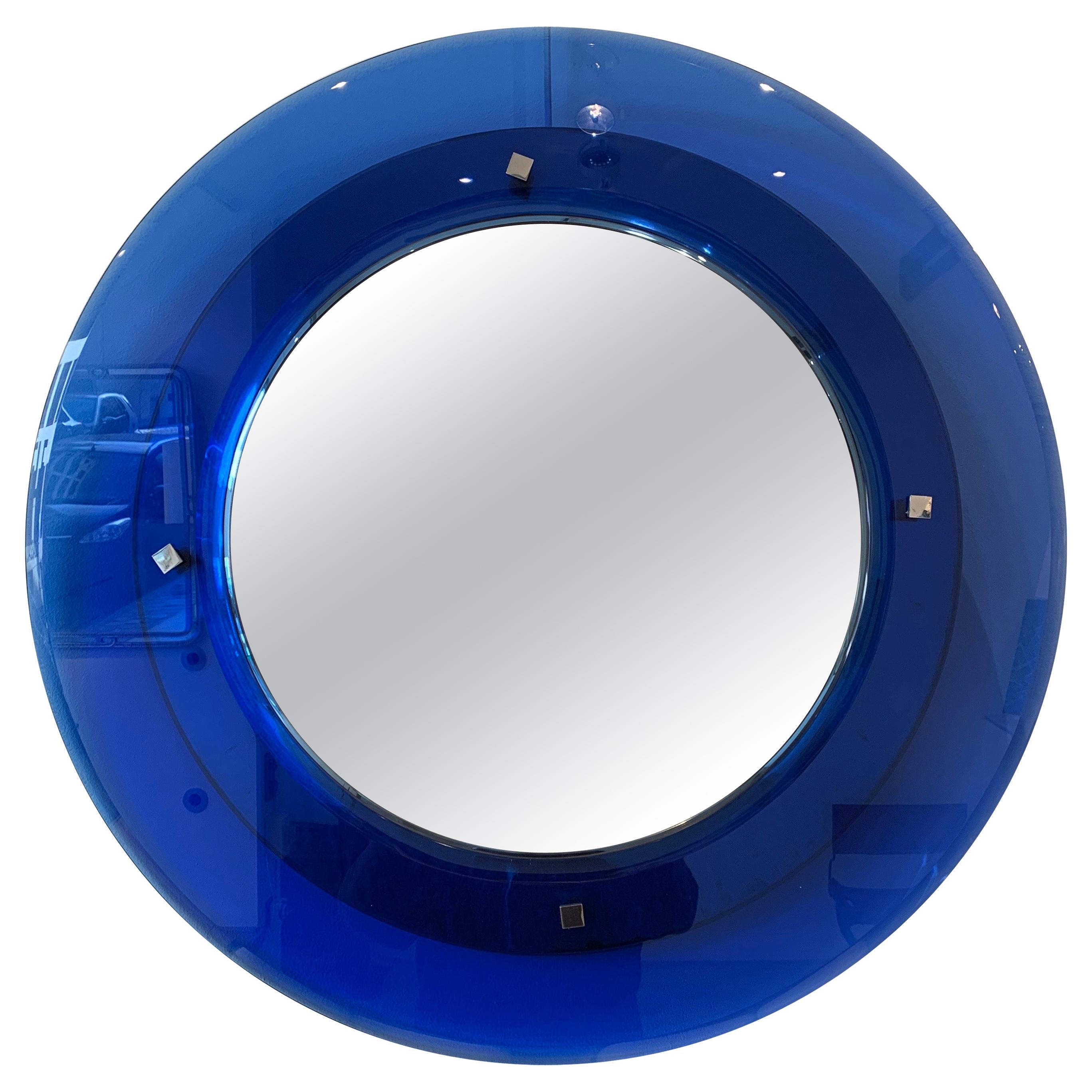 Blue Cristal Art Round Mirror, 1950s