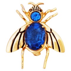 Blue Crystal Belly Flying Bug Figural Brooch By Coro, 1950s