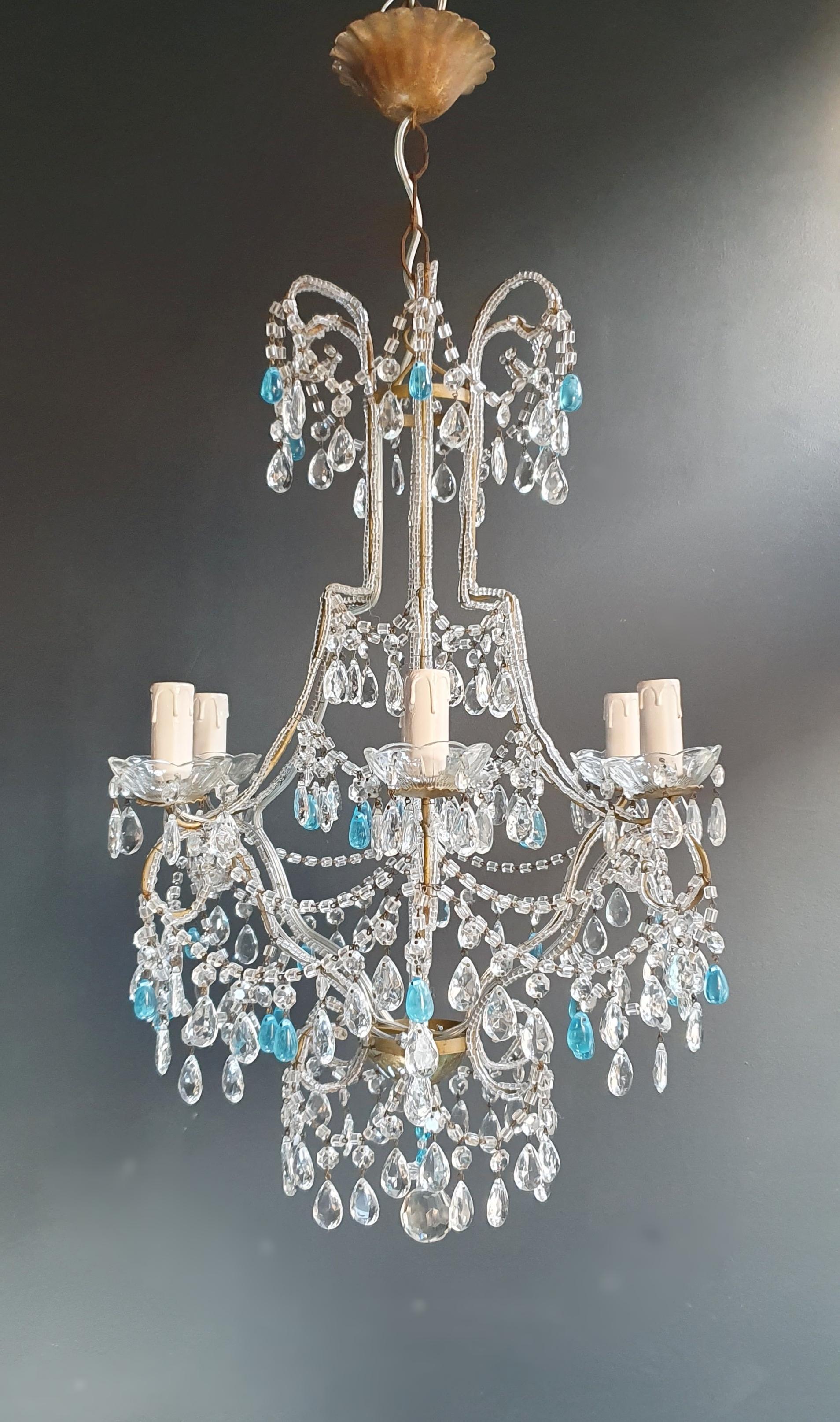 Italian Blue Crystal Chandelier Antique Ceiling Murano Florentiner Lustre Art Nouveau