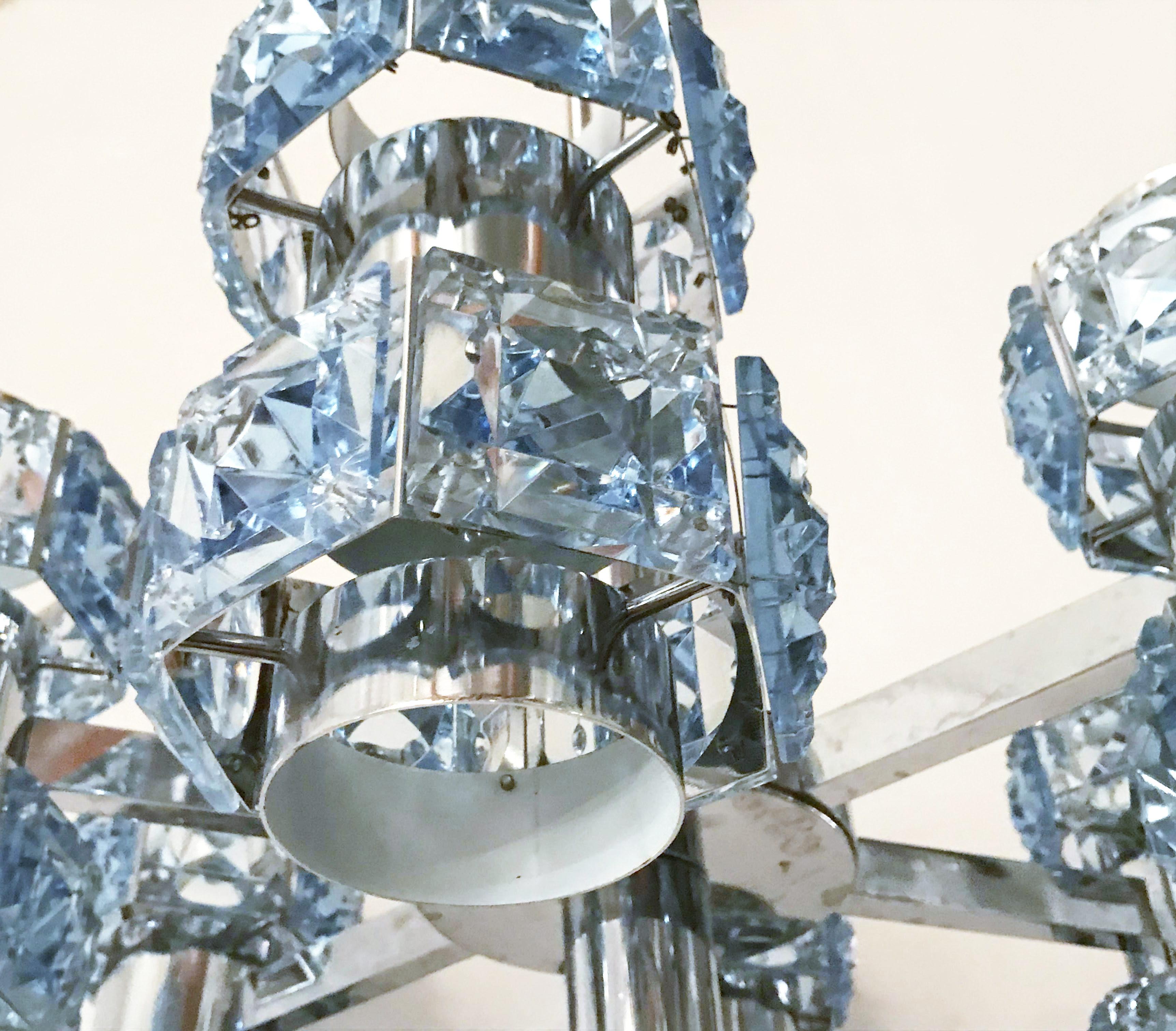 Mid-Century Modern Blue Crystal Chandelier by Sciolari