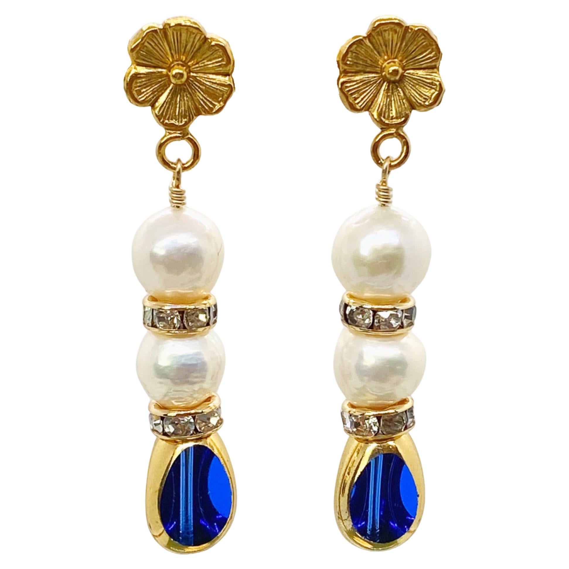 Blue Crystal Drop Earrings For Sale