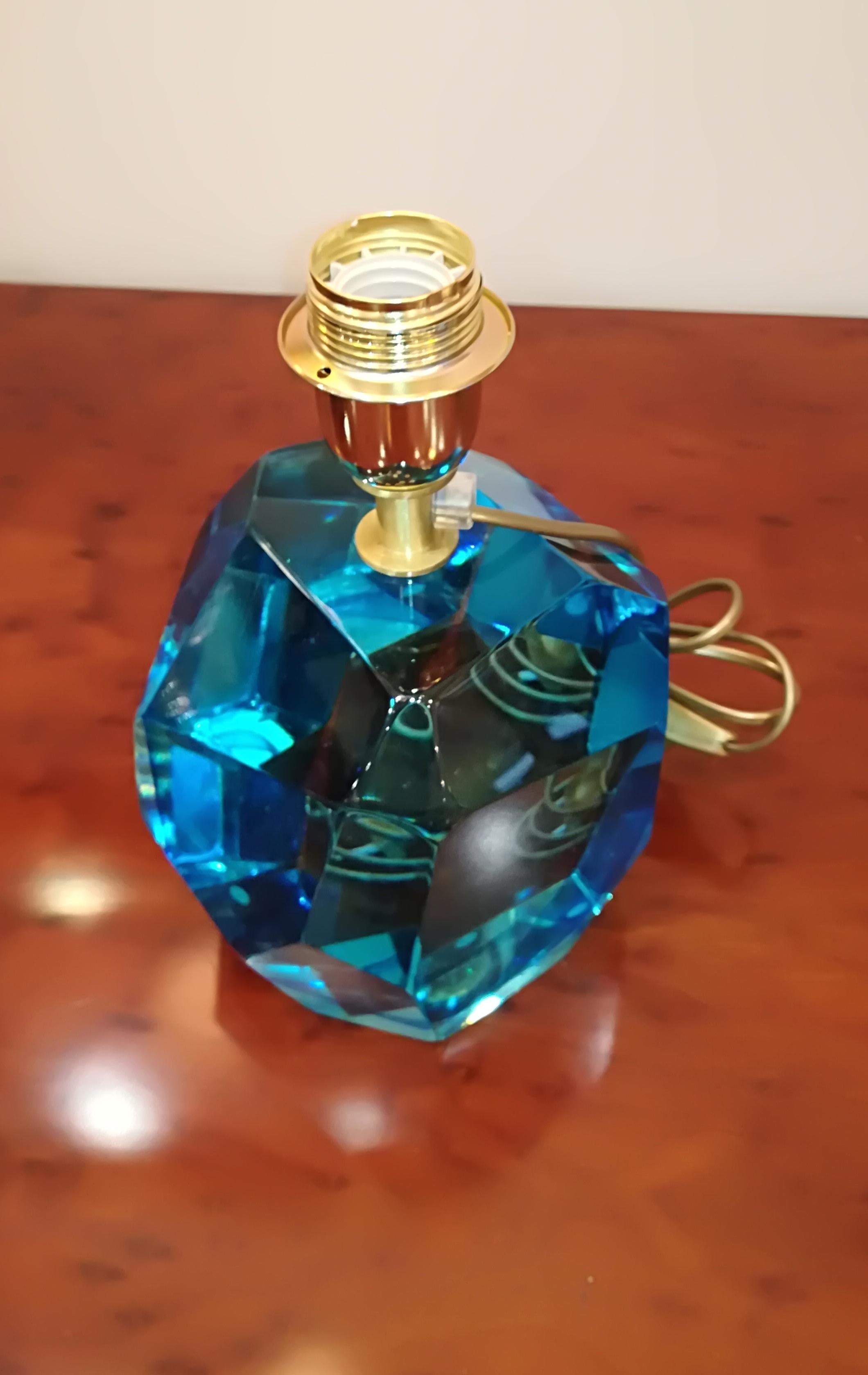 Italian Blue Crystal Faceted Table Lamp by Toso