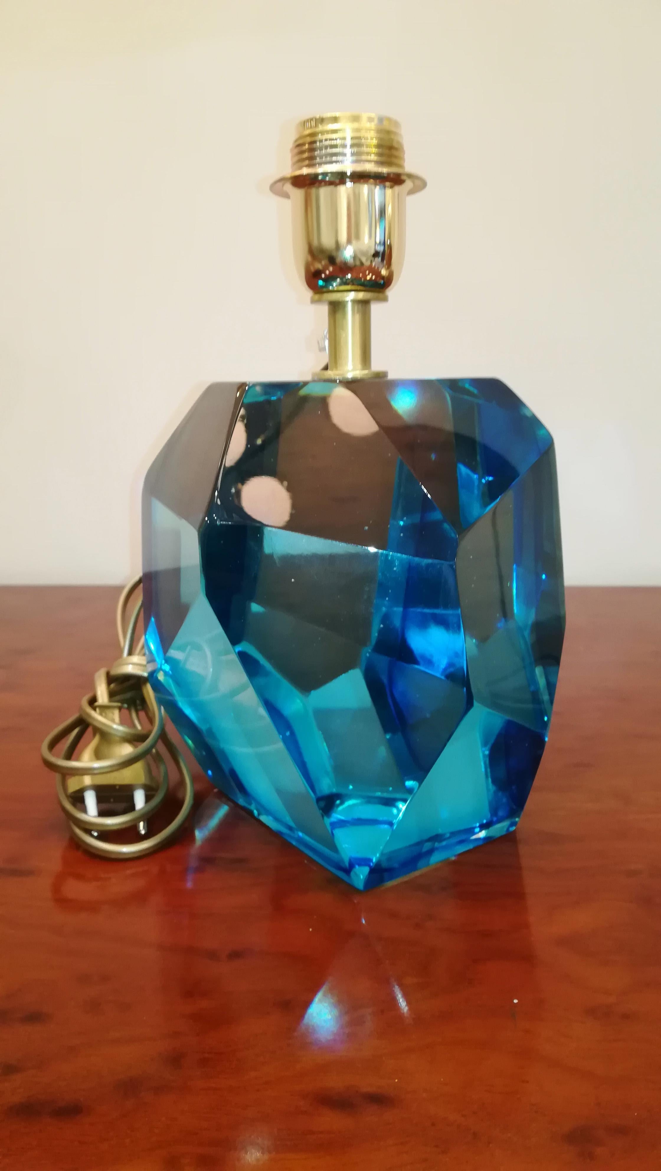 Contemporary Blue Crystal Faceted Table Lamp by Toso
