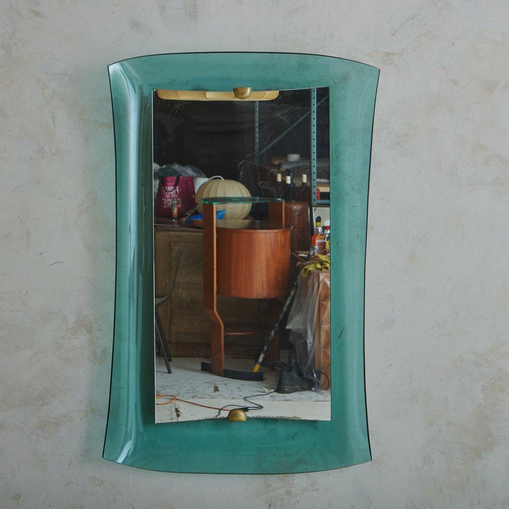 Blue Crystal Frame Mirror Attributed to Max Ingrand for Fontana Arte, Italy 1950 In Good Condition For Sale In Chicago, IL