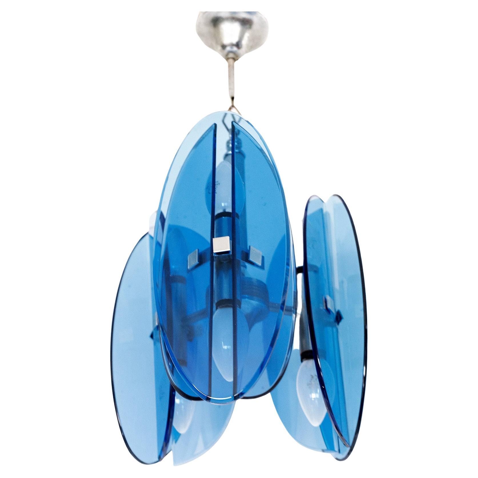 Blue Crystal Glass Ceiling Lamp Fontana Arte from Veca, Italy For Sale