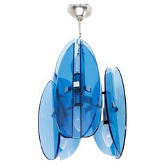 Blue Crystal Glass Ceiling Lamp Fontana Arte style from Veca, Italy