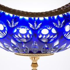 Blue Crystal Jardinière with Bronze Foot and Top Covered 22-Carat Gold
