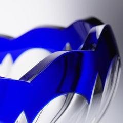 Blue Crystal Jardinière with Bronze Foot Covered 22-Carat Gold