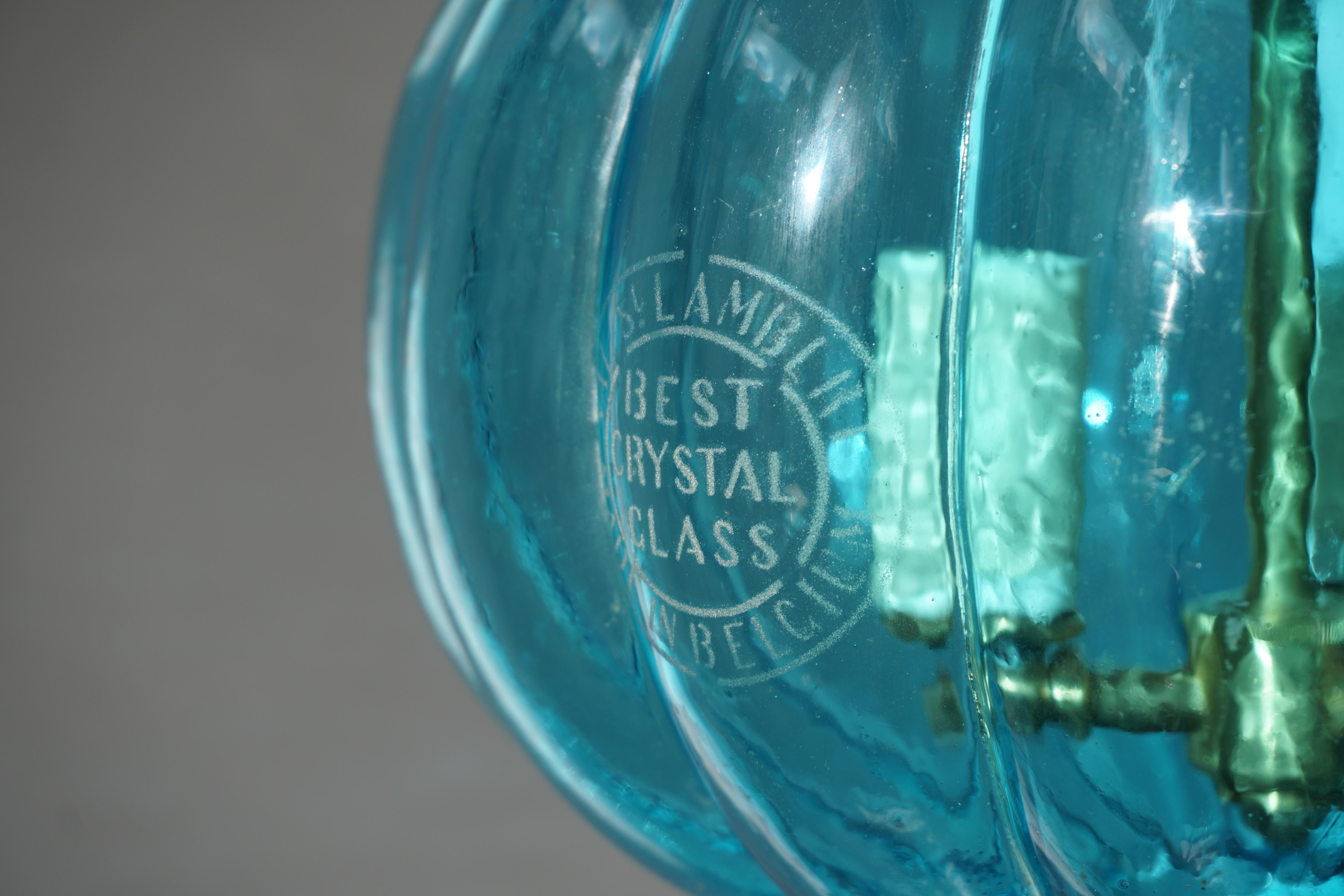 Blue Crystal Pendant Light by Val St. Lambert For Sale 1