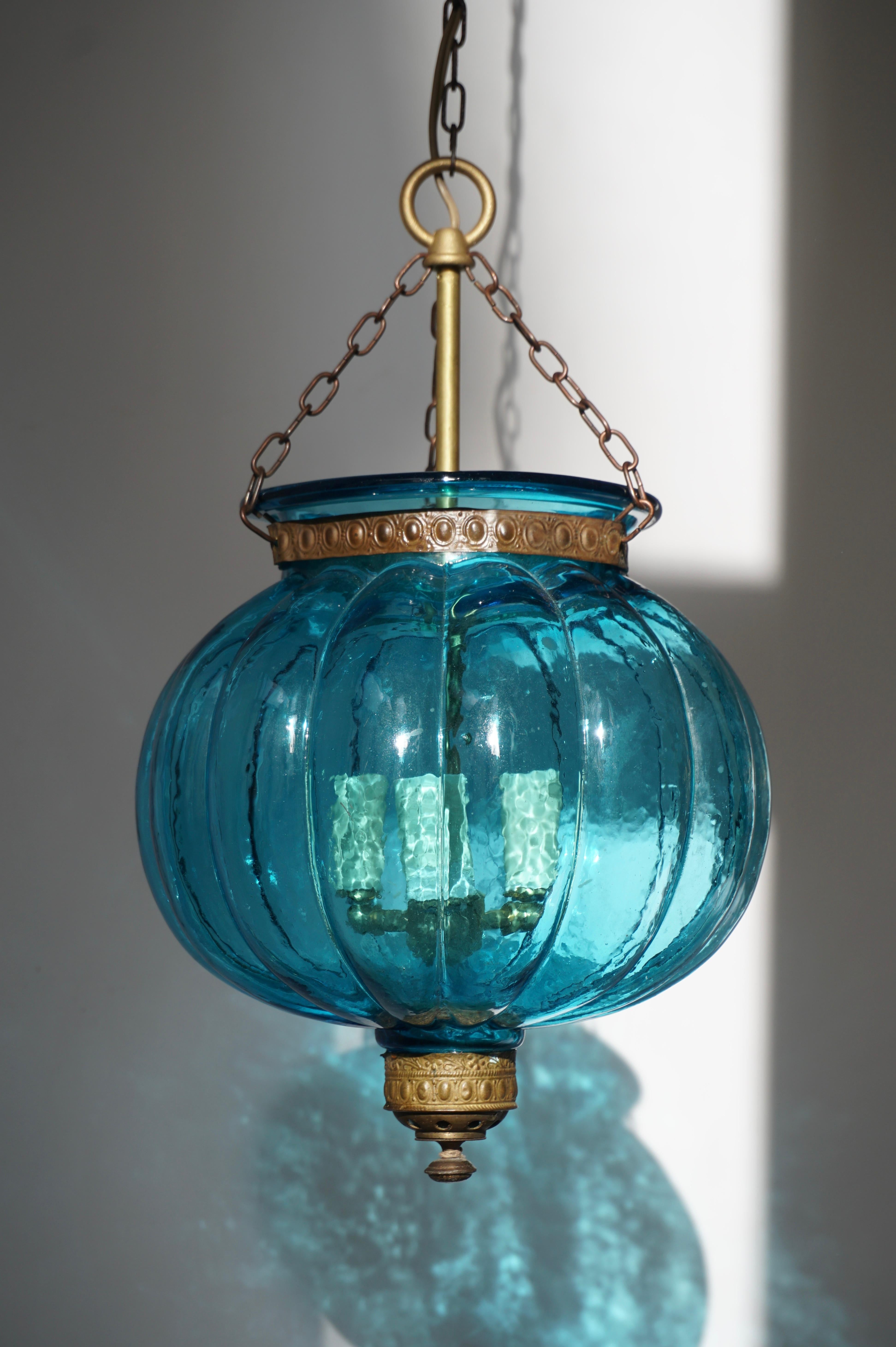 Lampe à suspension en cristal bleu de Val St. Lambert en vente 1
