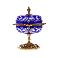 Blue Crystal Perfume Cave with 6 Perfume Bottles & Bronze Covered 22-Carat Gold