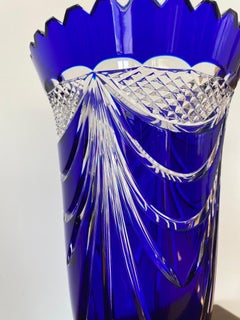 Deep Blue Crystal Vase, Handcrafted with Drapery Motifs, from circa 60s'