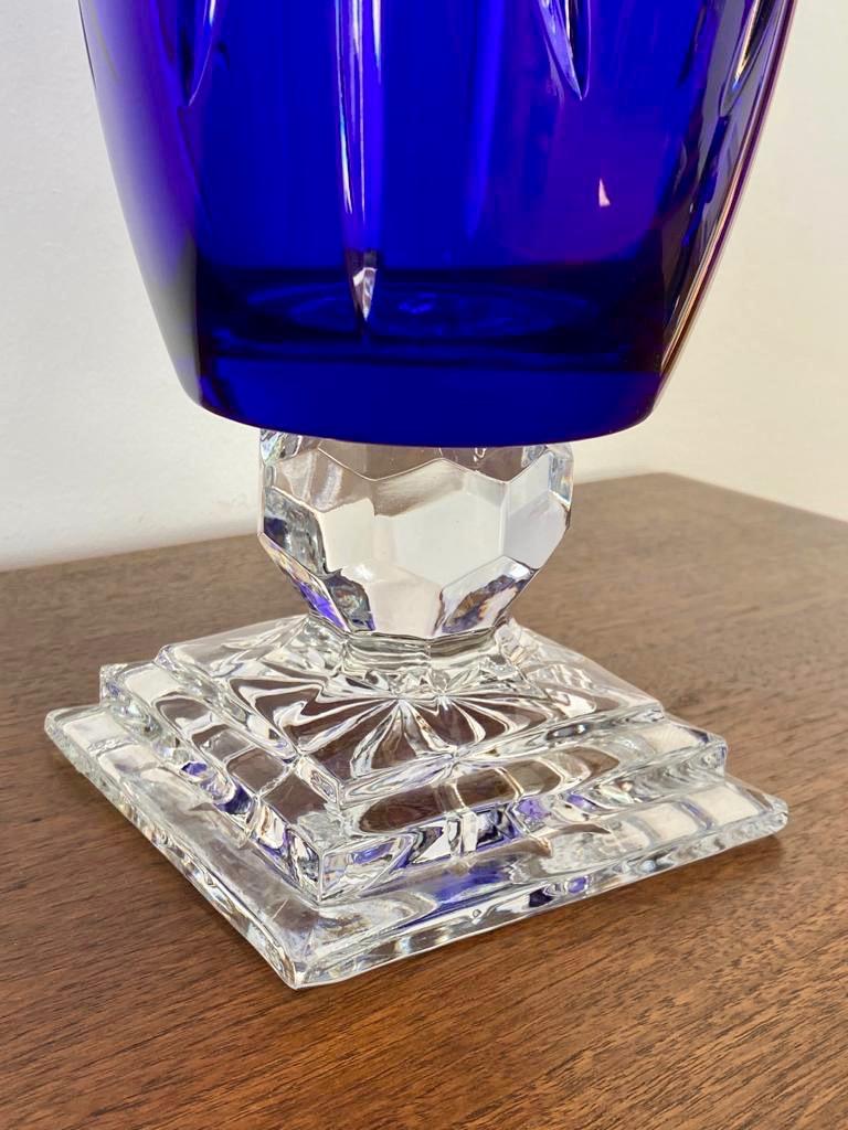 Deep Blue Crystal Vase, Handcrafted with Drapery Motifs, from circa 60s