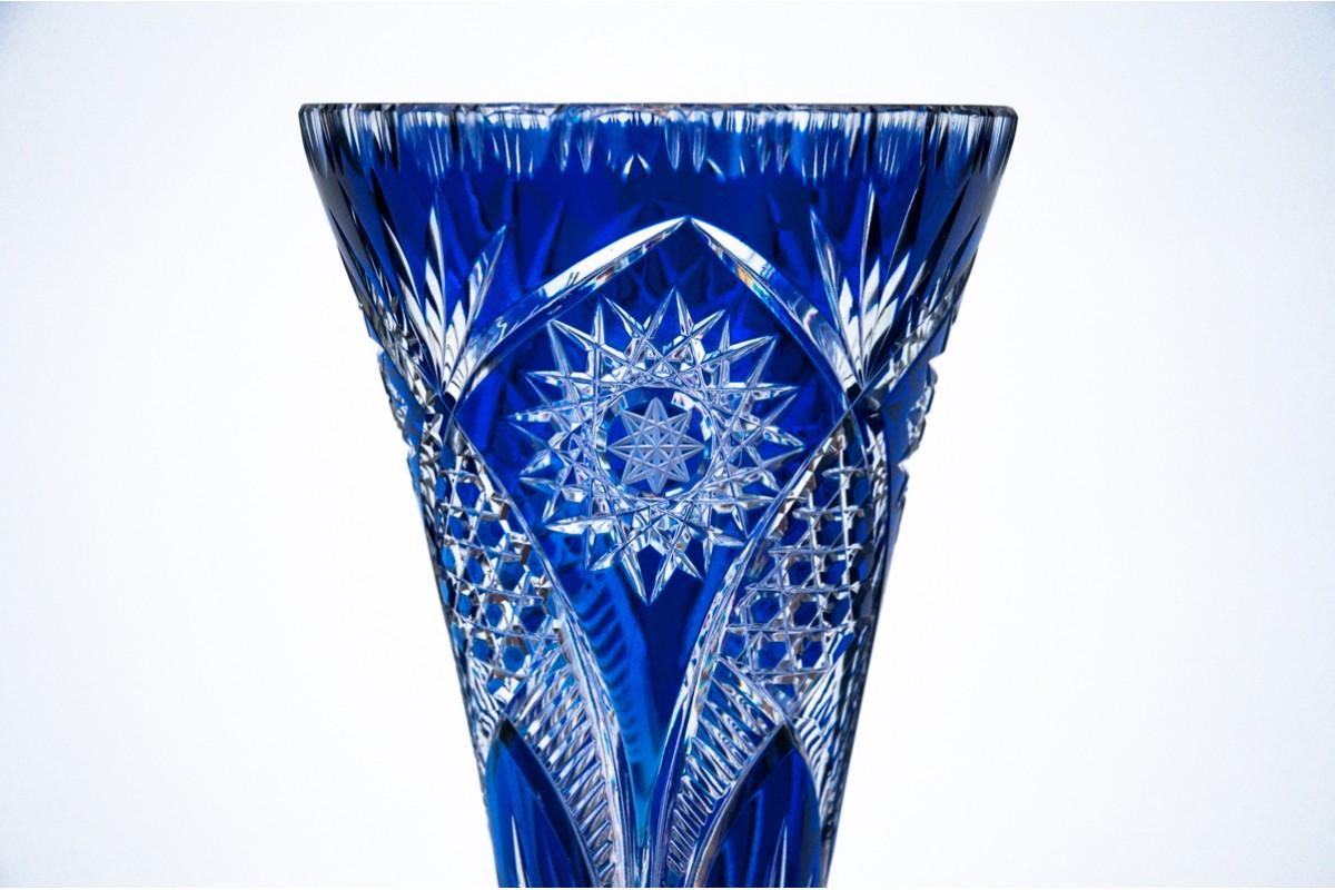 Blue Crystal Vase, Poland, 1960s at 1stDibs blue crystal vases