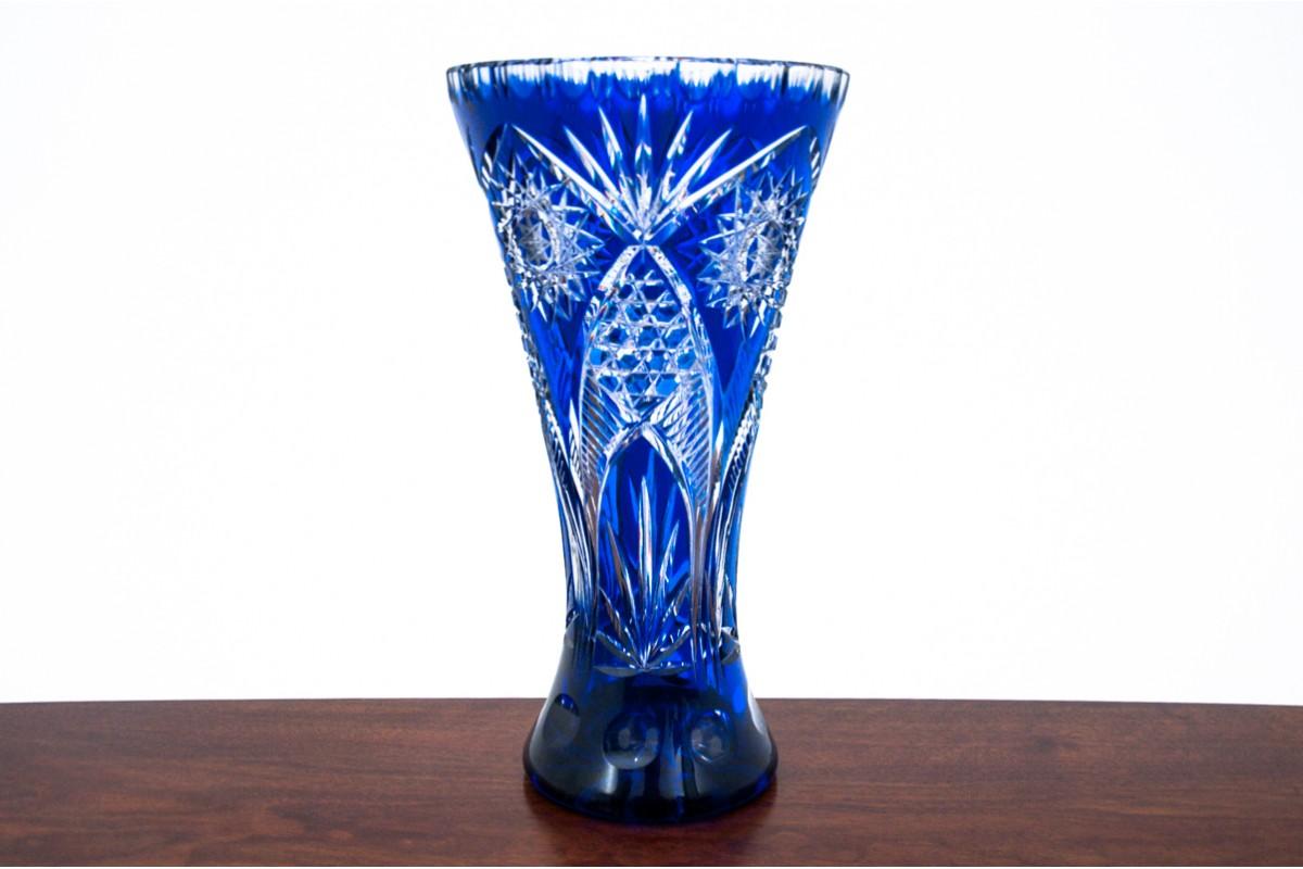Blue Crystal Vase, Poland, 1960s at 1stDibs blue crystal vases