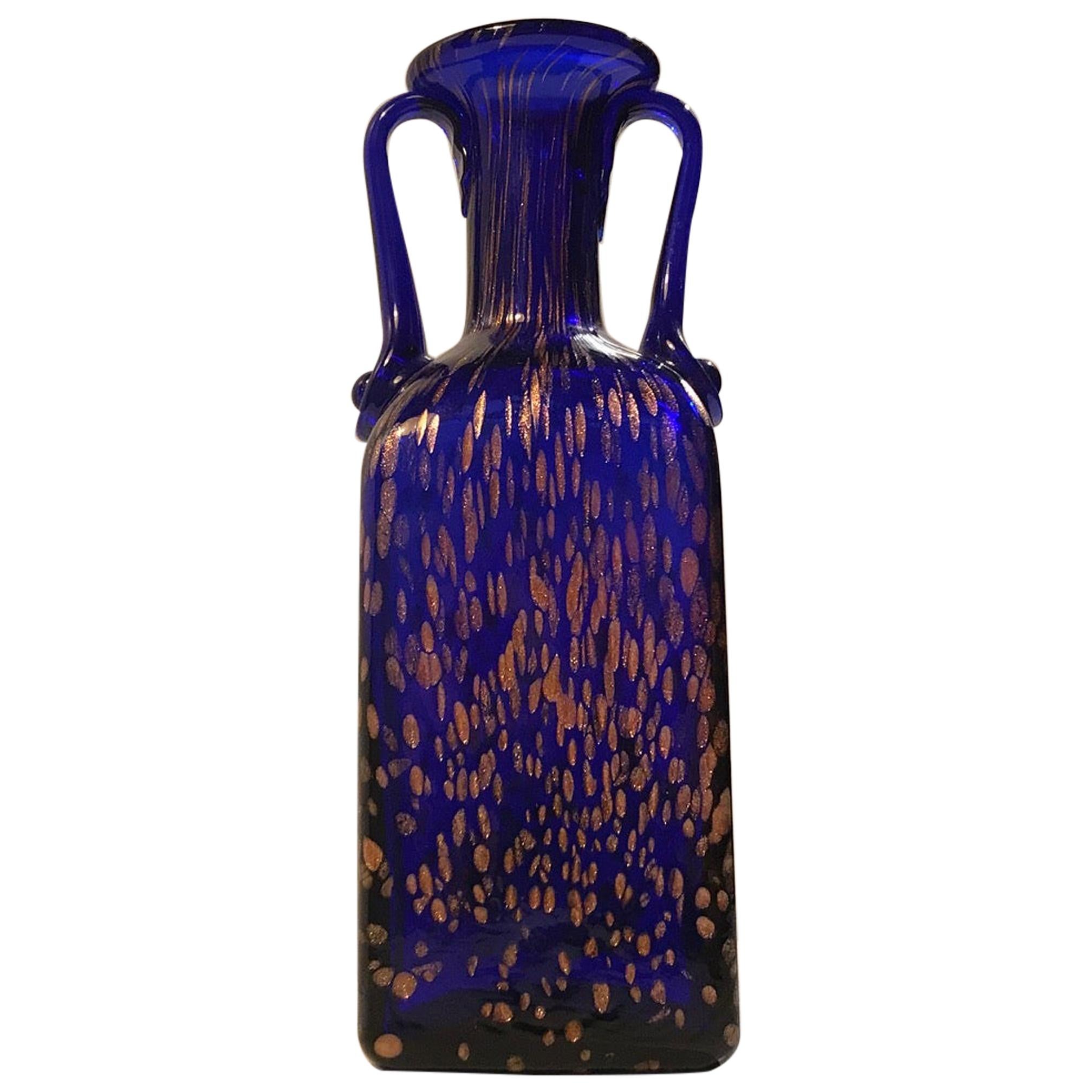 Blue Crystal Vase with Rose Gold Speckles by Joska, 1970s