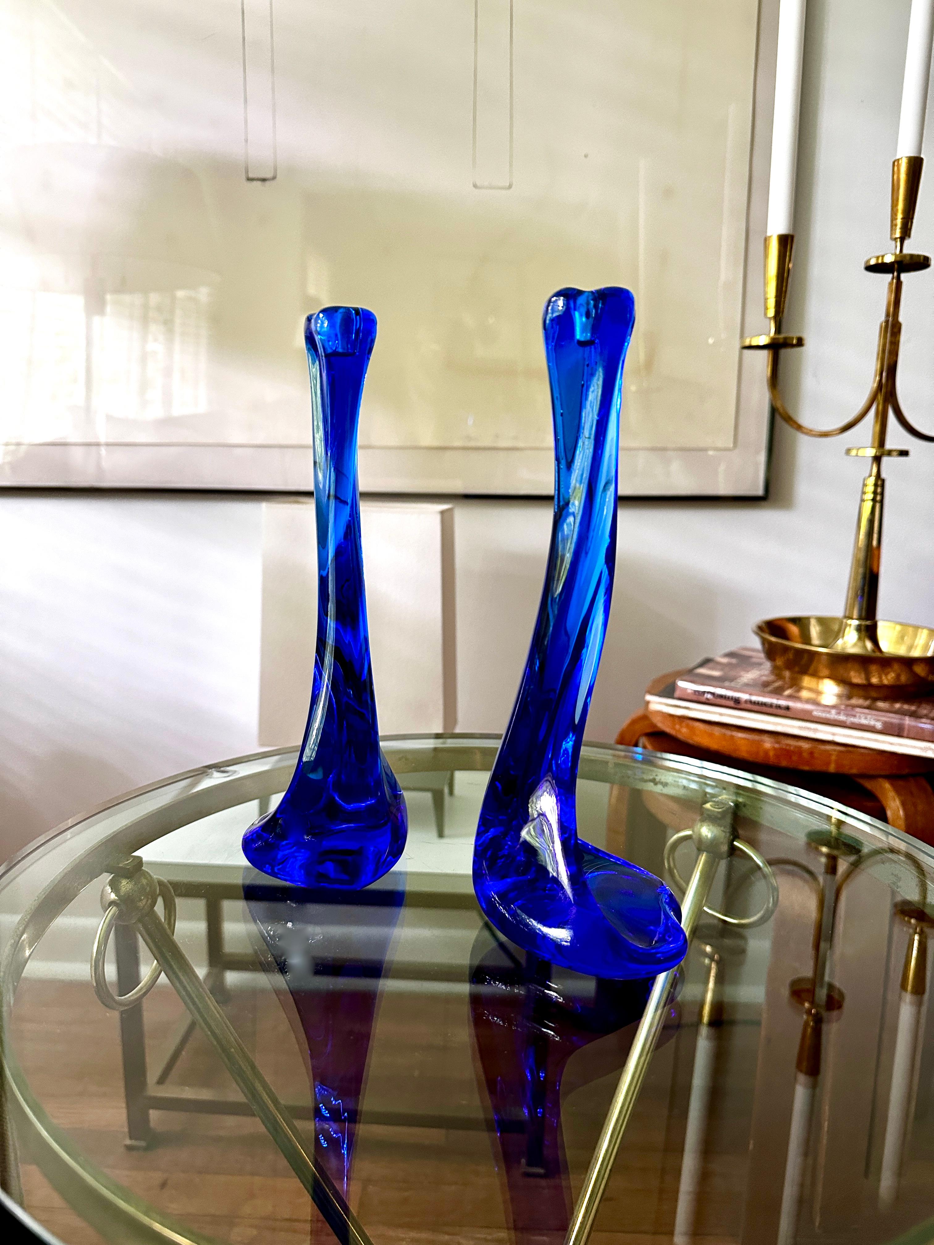 Blaue Kerzenständer aus der Crystel-Serie „Bone“ entworfen von Elsa Peretti für Tiffany (Belgisch) im Angebot