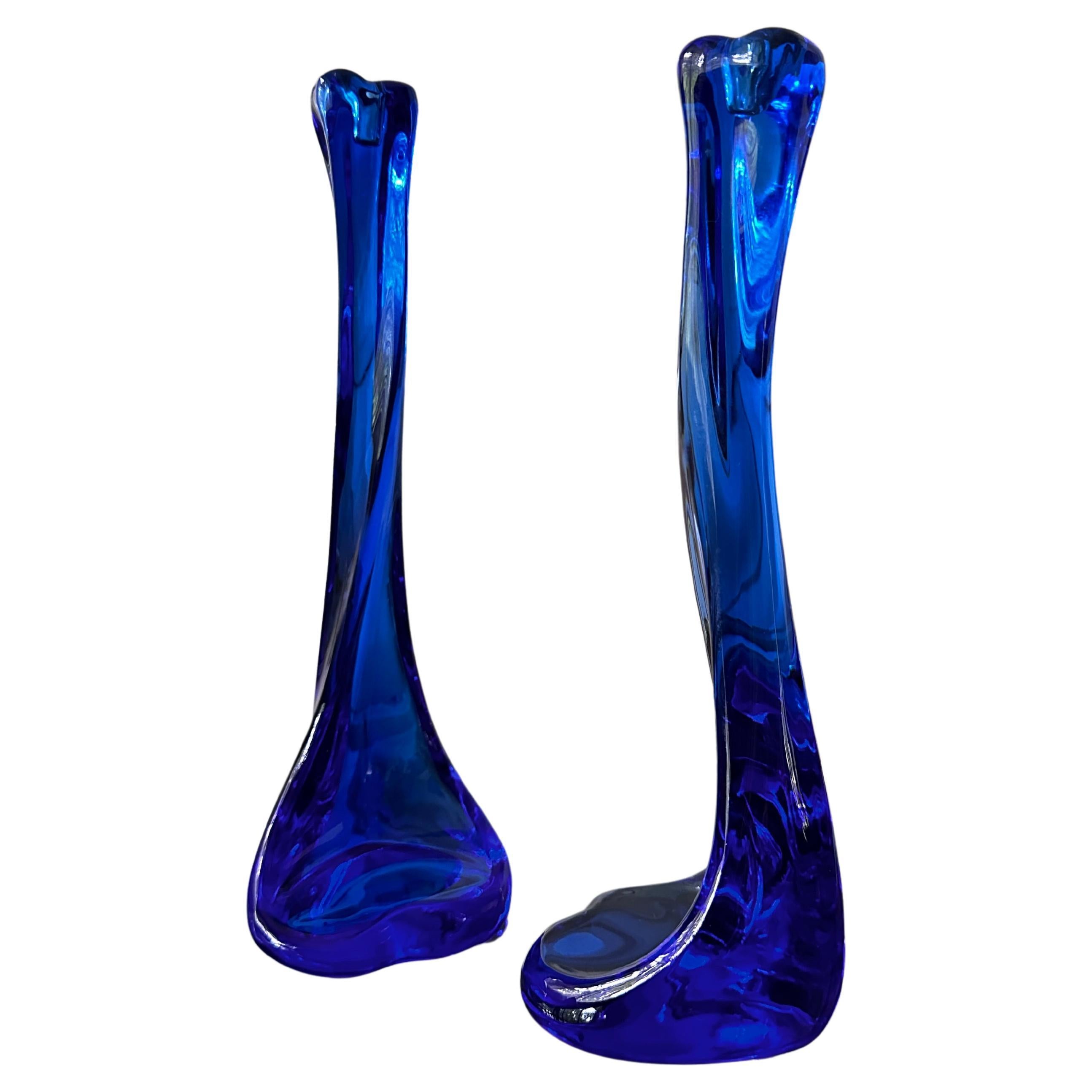 Blue Crystel "Bone" Series Candlesticks Designed by Elsa Peretti for Tiffany For Sale