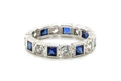 Blue Cubic Zirconia Eternity Band Wedding Ring Sterling Silver Size 6.25