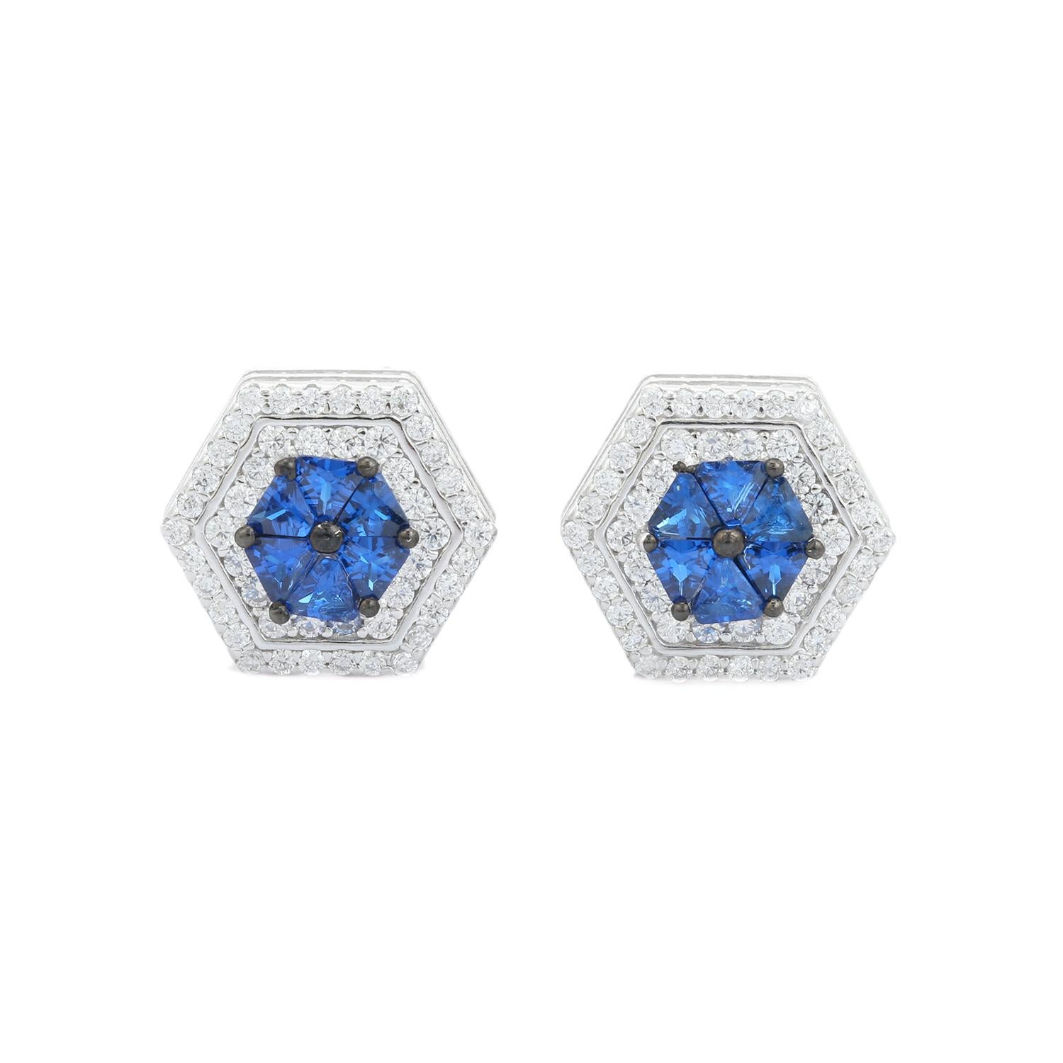 Orecchino a conchiglia con esagono di zirconia blu per fidanzata in argento in vendita 4