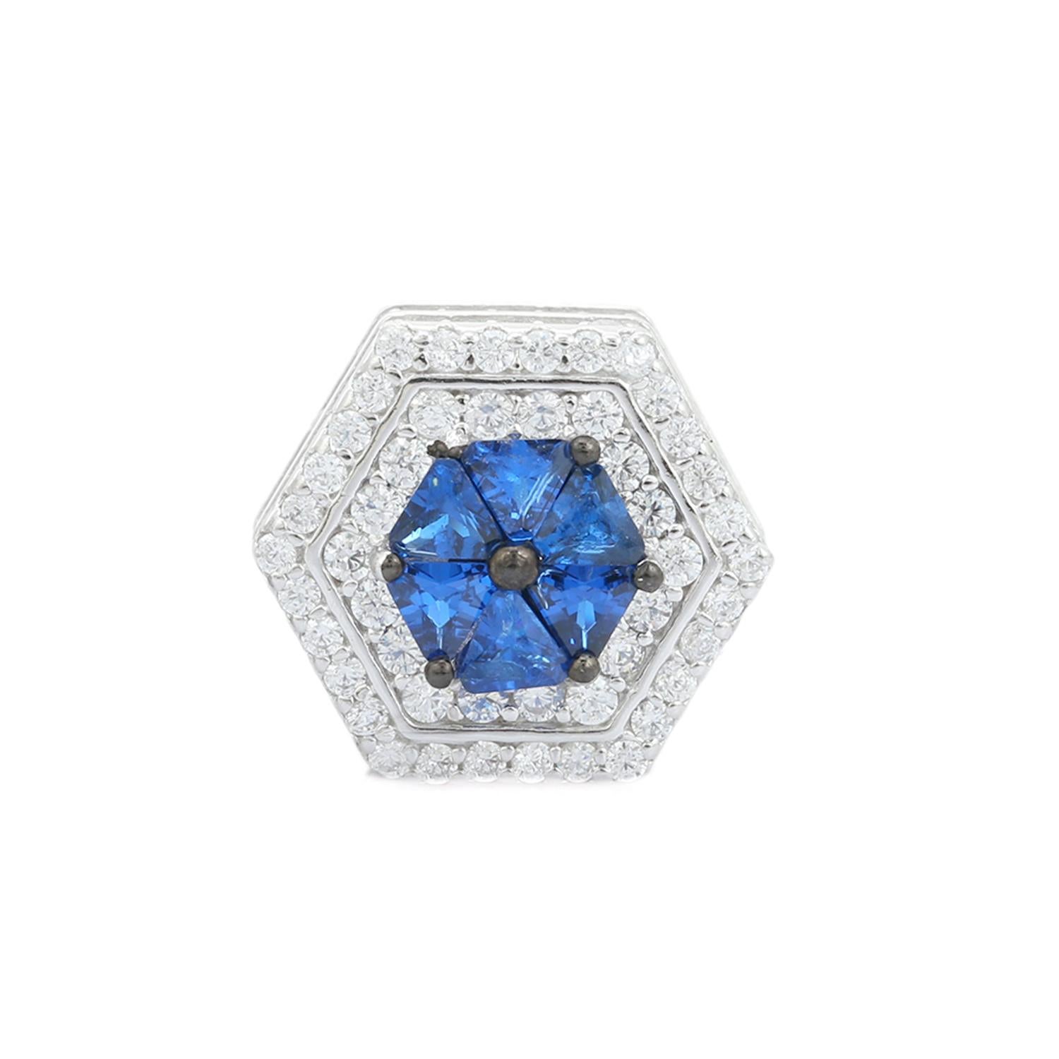 Art Nouveau Orecchino a conchiglia con esagono di zirconia blu per fidanzata in argento in vendita