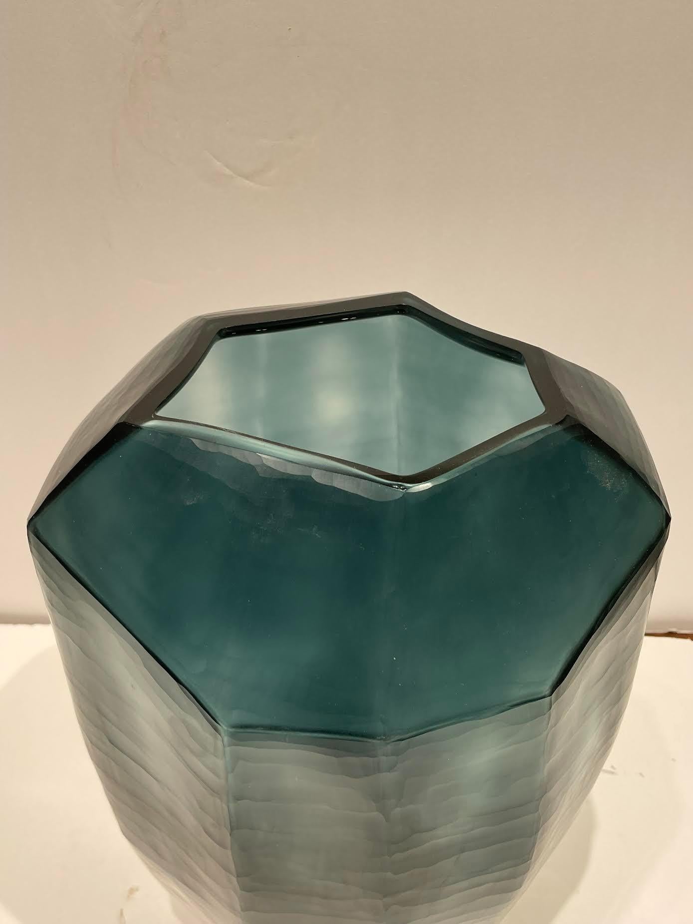 Glass Blue Cubist Vase, Romania, Contemporary For Sale