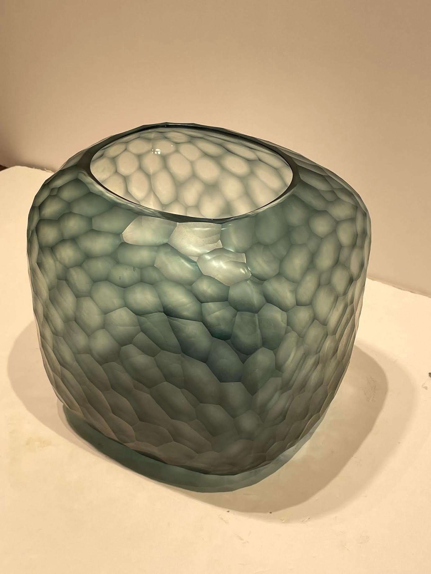 Romanian Blue Cut Crystal Vase, Romania, Contemporary
