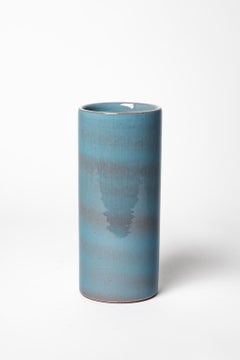 Blaue Keramikvase im Zylinderdesign von Antonio Lampecco, 20. Jahrhundert, Form 1980