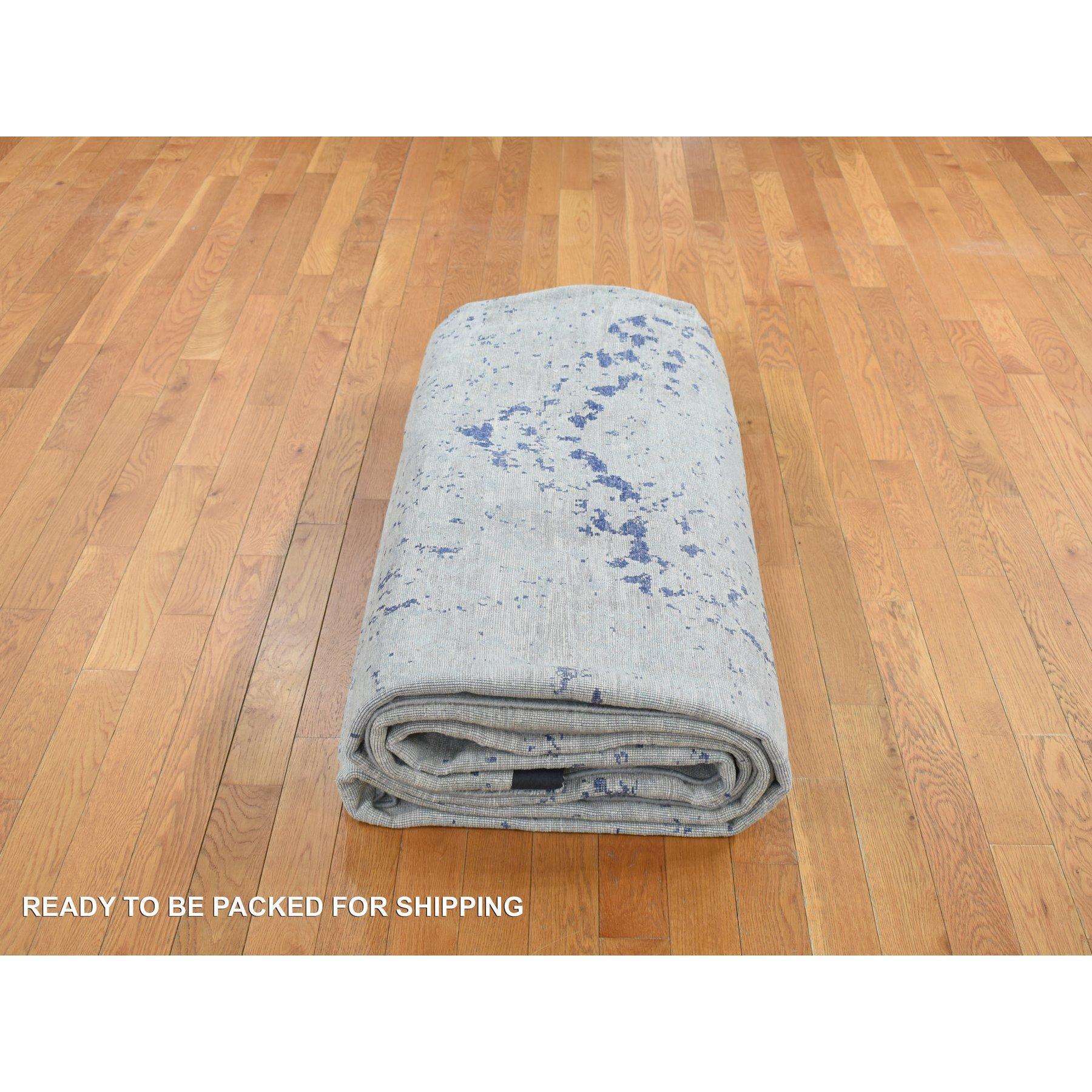 Tapis oriental noué à la main avec motif d'arbre de cyprès bleu 11'10