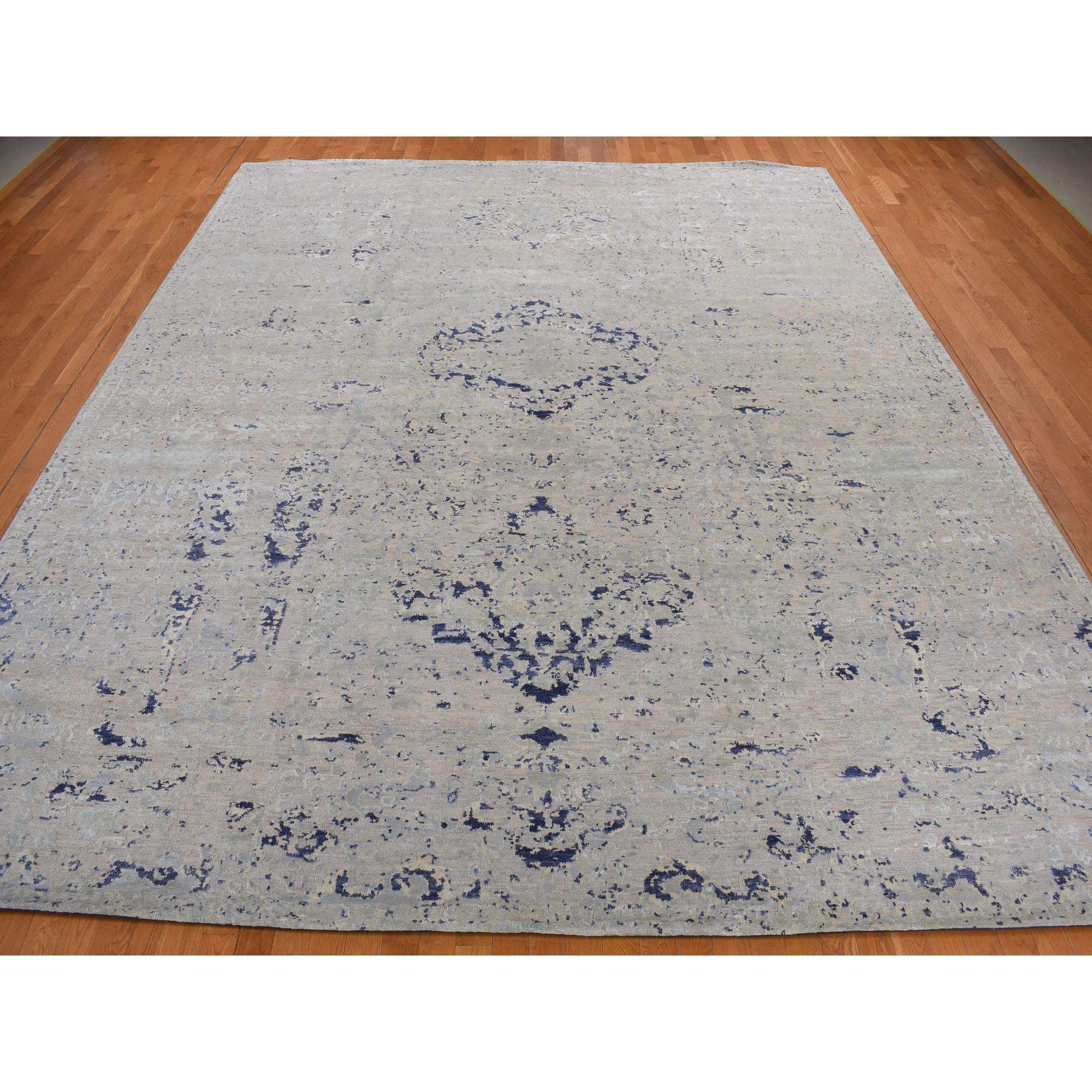 Médiéval Tapis oriental noué à la main avec motif d'arbre de cyprès bleu 11'10