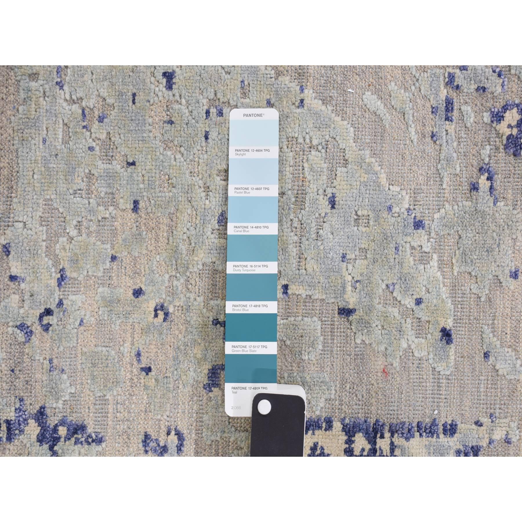 Soie Tapis oriental noué à la main avec motif d'arbre de cyprès bleu 11'10