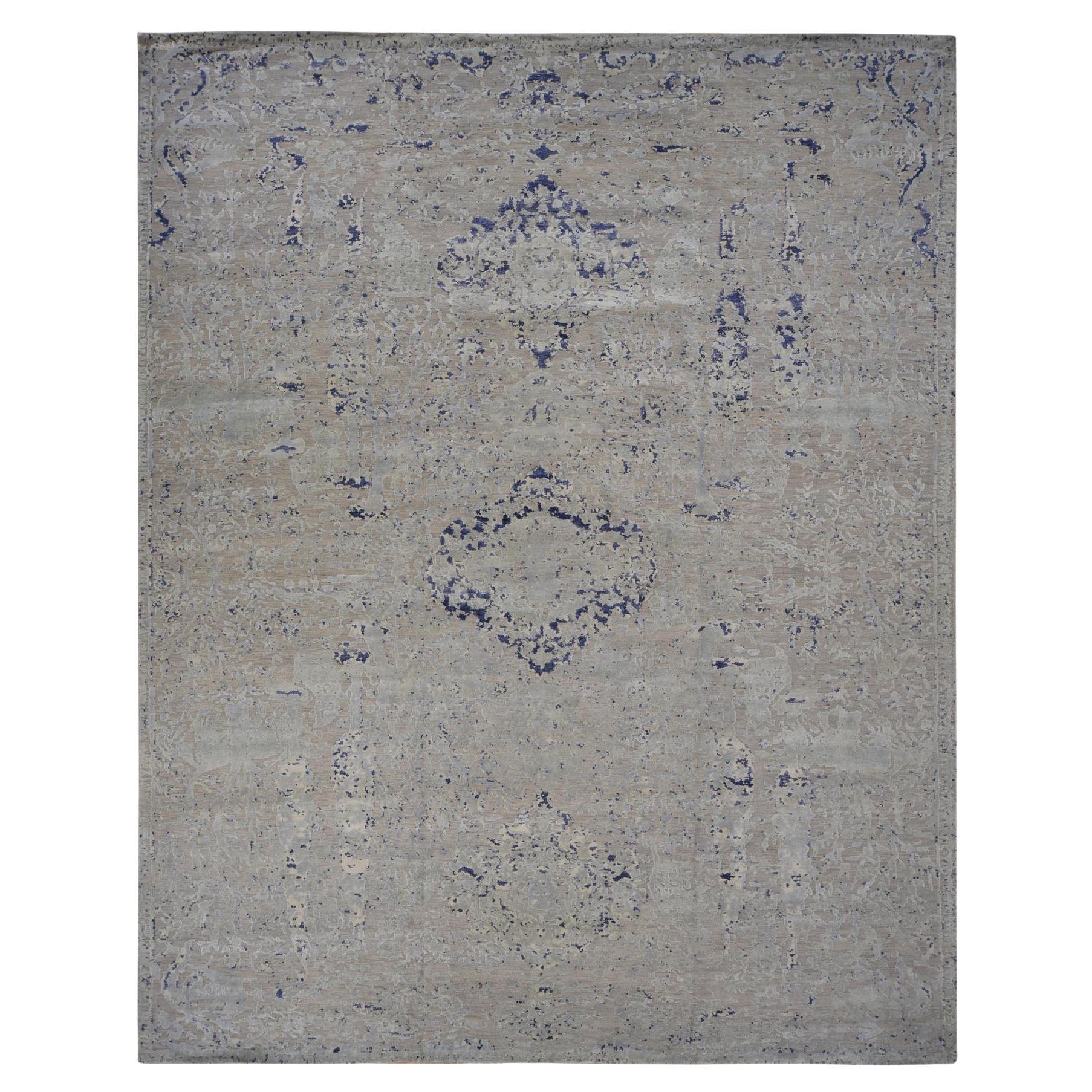 Blue Cypress Tree Design Silk with Wool Hand Knotted Oriental Rug 11'10" x 14'9"