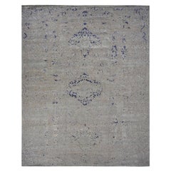 Blue Cypress Tree Design Silk with Wool Hand Knotted Oriental Rug 11'10" x 14'9"