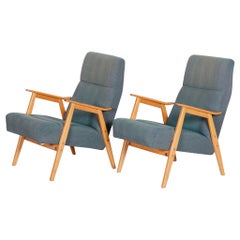 Sillones de Haya Checa Azul Años 60, Estado Original Bien Conservado