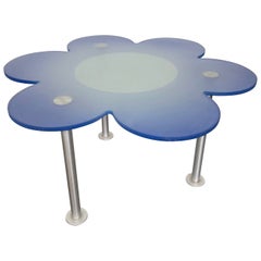 Table en verre à fleurs bleues de Glas Italia, Italie, années 1990