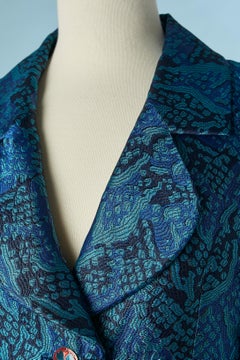 Blue damask single breasted evening jacket Yves Saint Laurent Rive Gauche