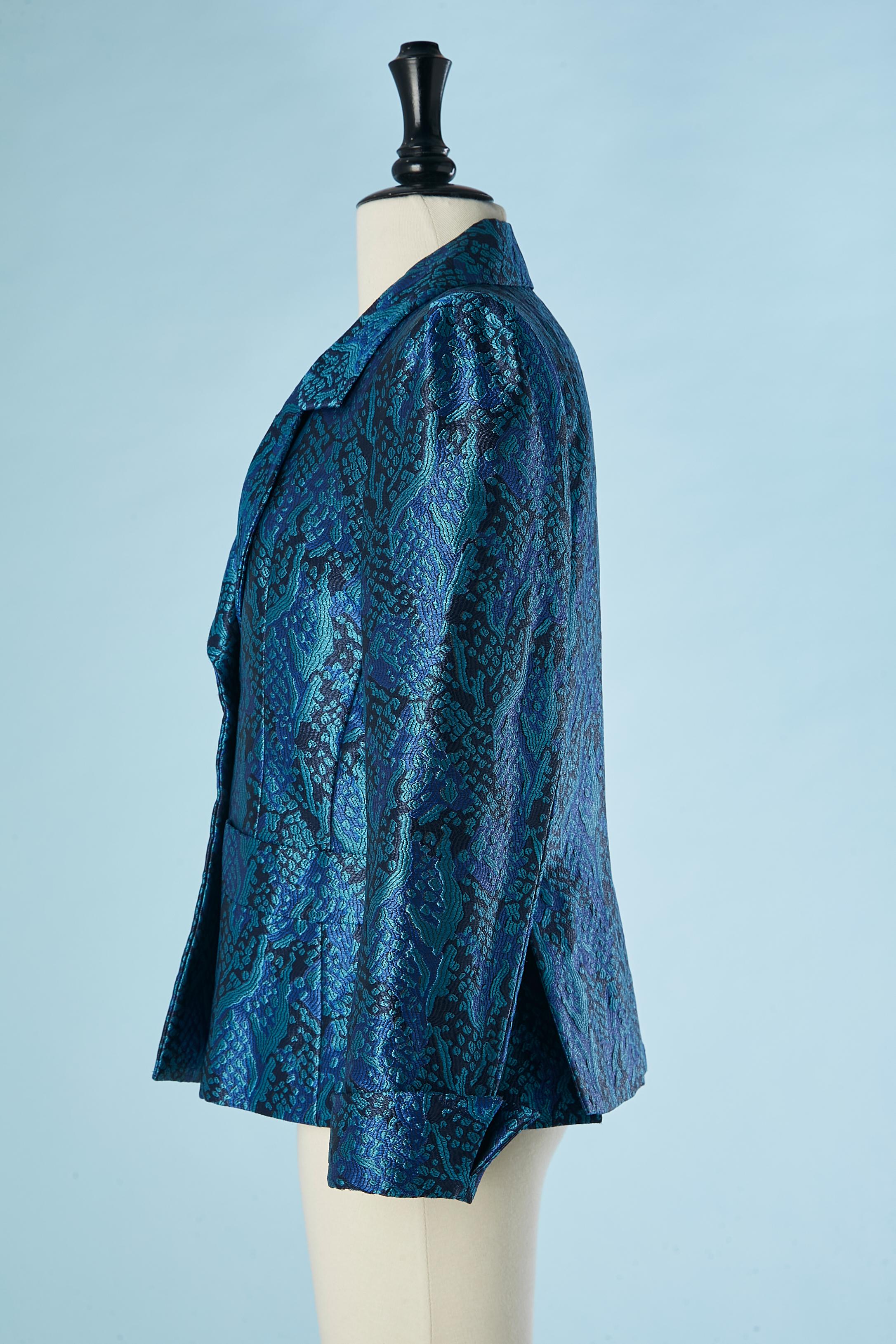 Women's Blue damask single breasted evening jacket Yves Saint Laurent Rive Gauche  For Sale