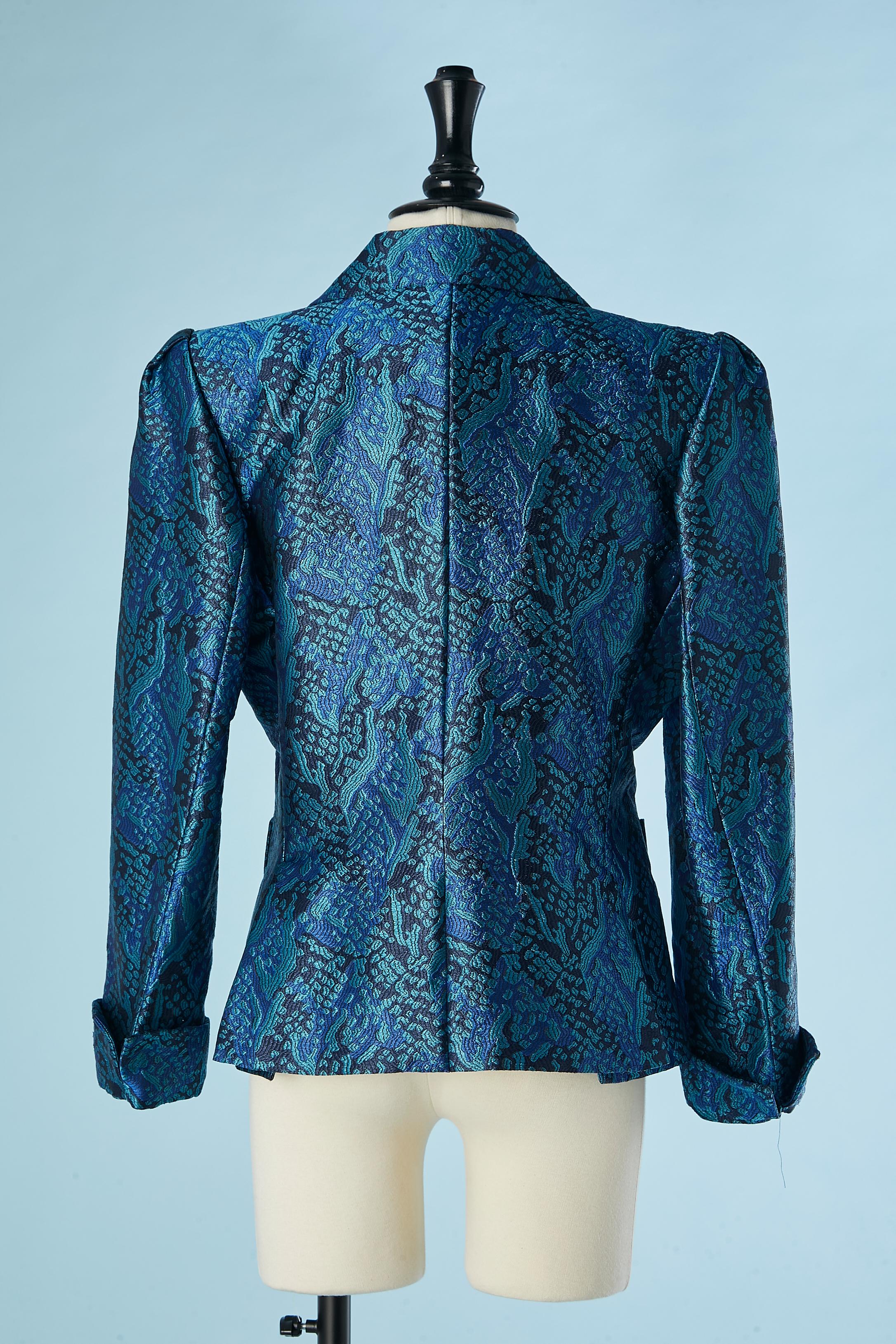 Veste de soirée Yves Saint Laurent Rive Gauche à simple boutonnage en damas bleu  en vente 1