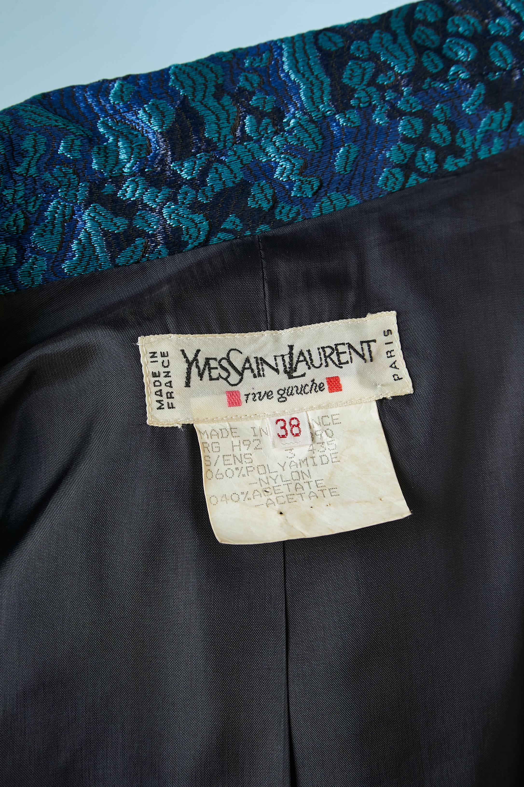 Veste de soirée Yves Saint Laurent Rive Gauche à simple boutonnage en damas bleu  en vente 2