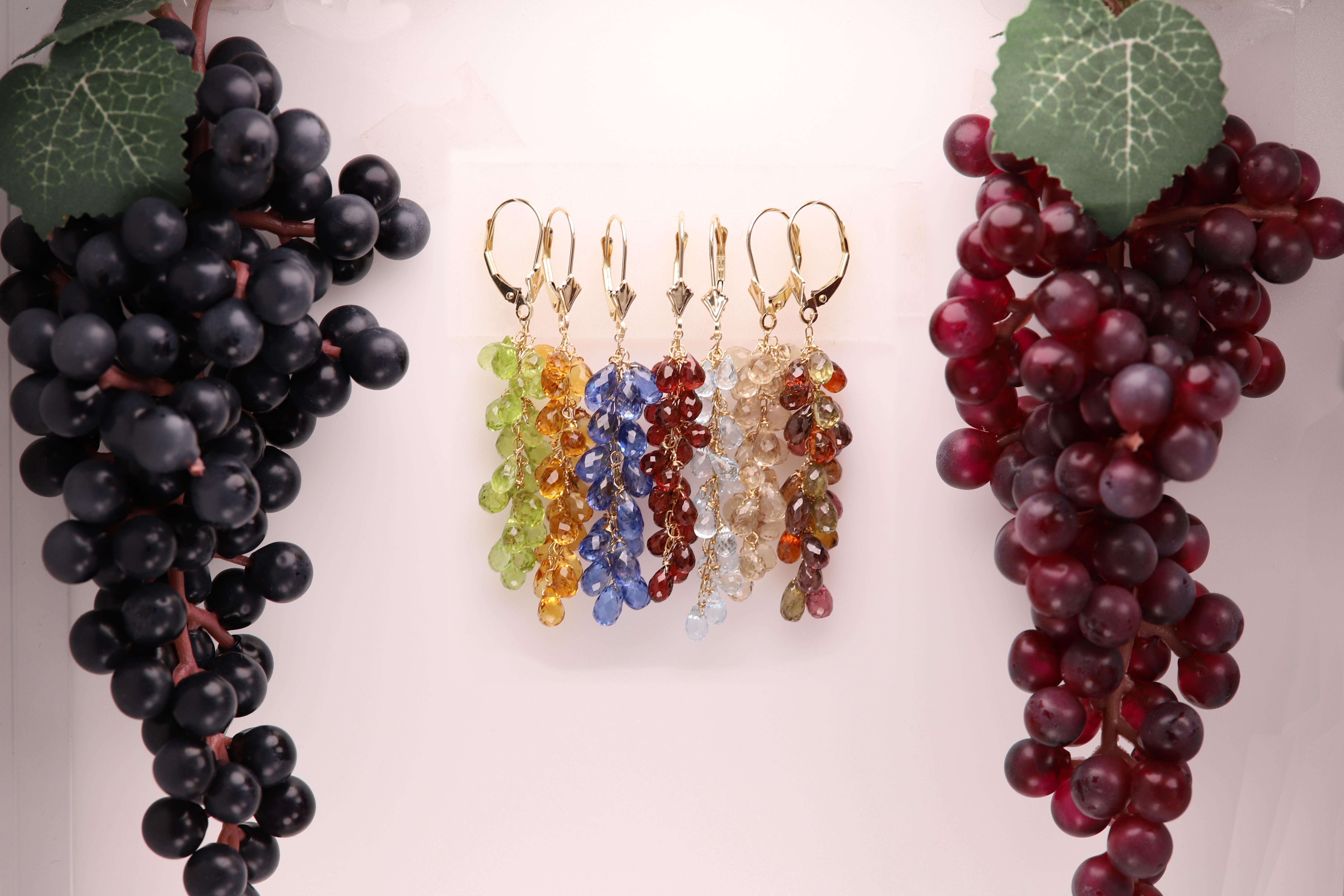 Nouvelles boucles d'oreilles pendantes de couleur bleue brillante
Vigne de raisin Style pendentif
Pierres précieuses naturelles de forme briolette (gouttes de larme) en distorsion de cercle en distorsion de cercle en distorsion de cercle en