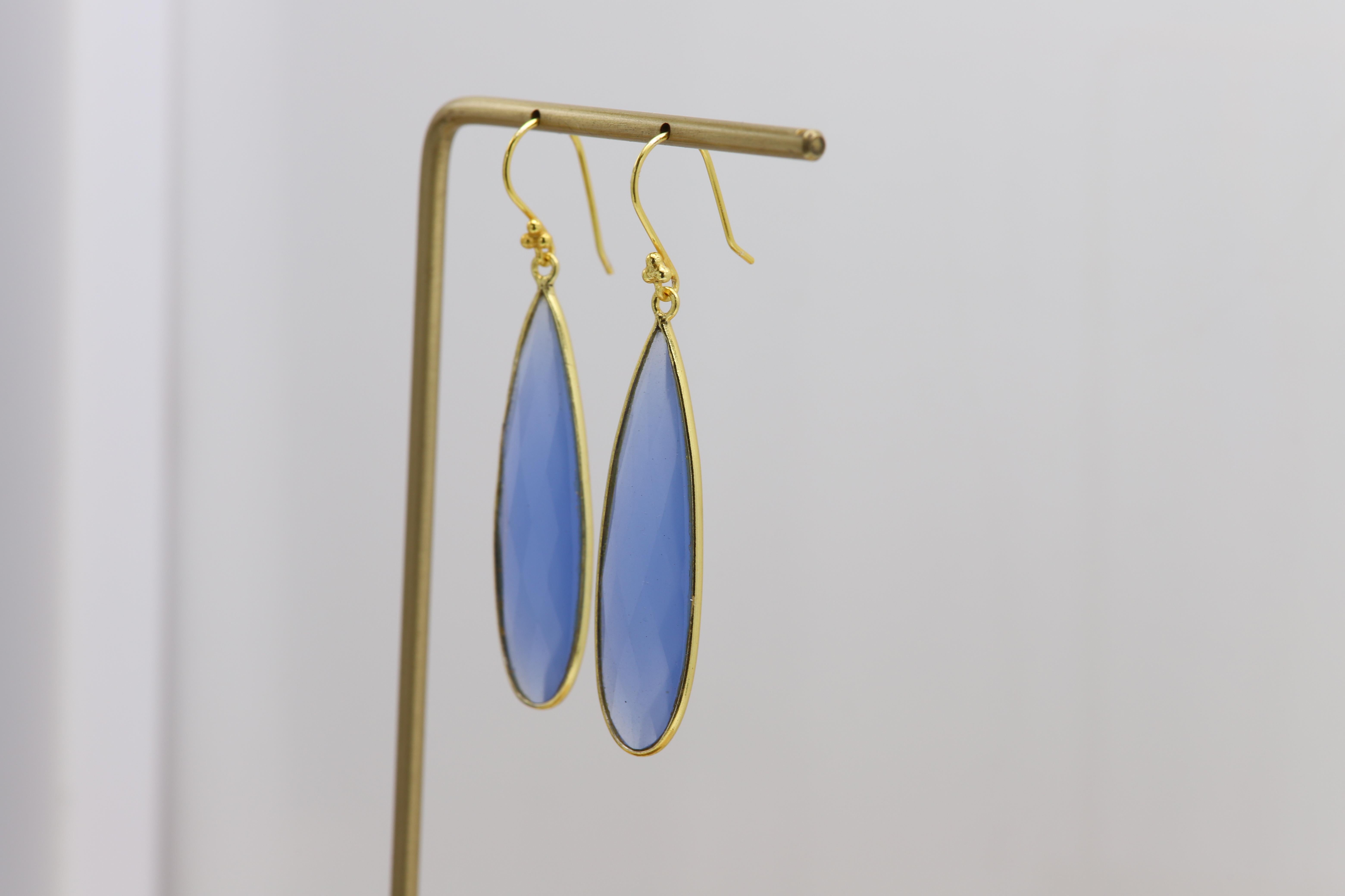 Women's Blue Dangle Earrings Sterling Silver chalcedony Chandelier Earring For Sale