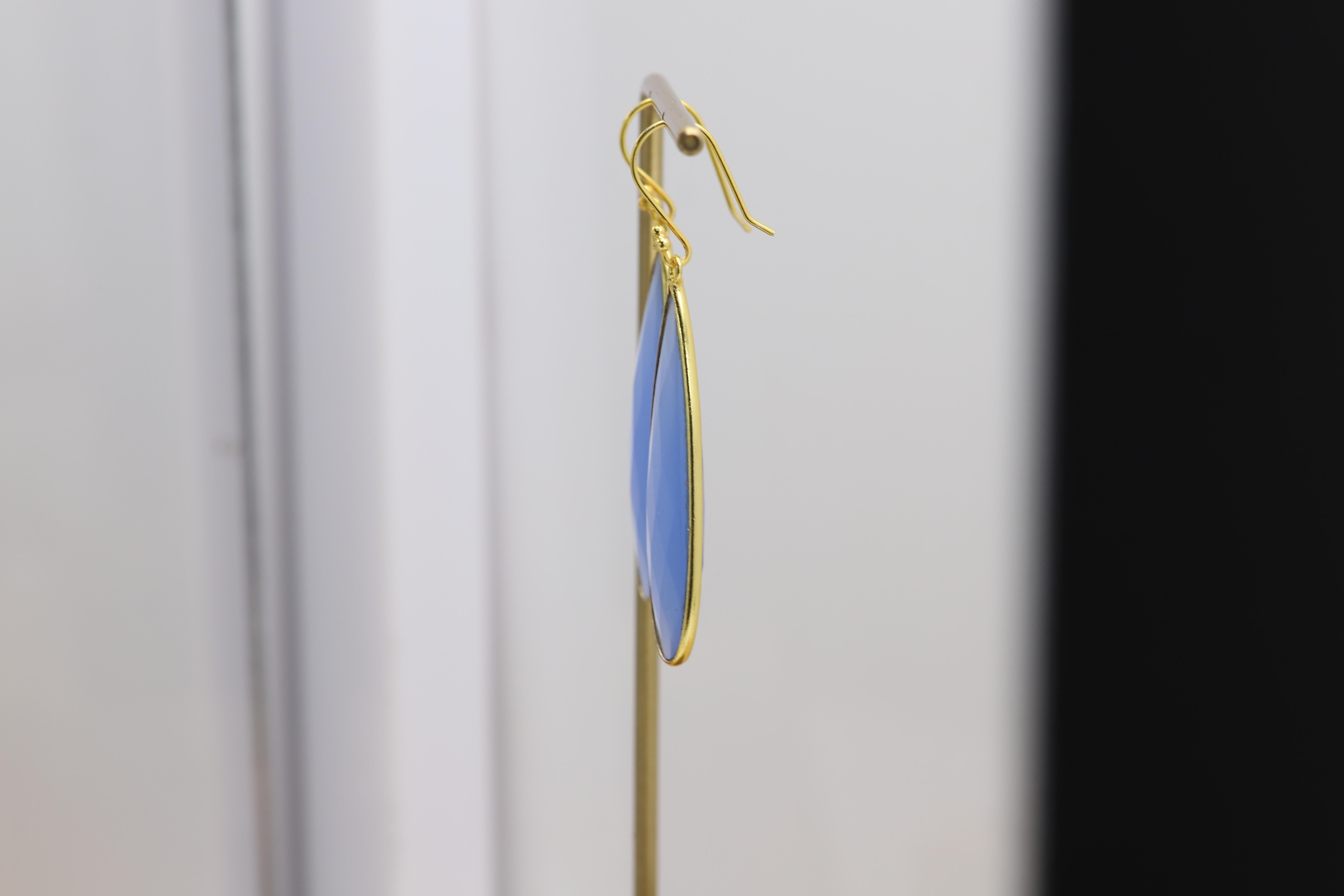 Blue Dangle Earrings Sterling Silver chalcedony Chandelier Earring For Sale 1