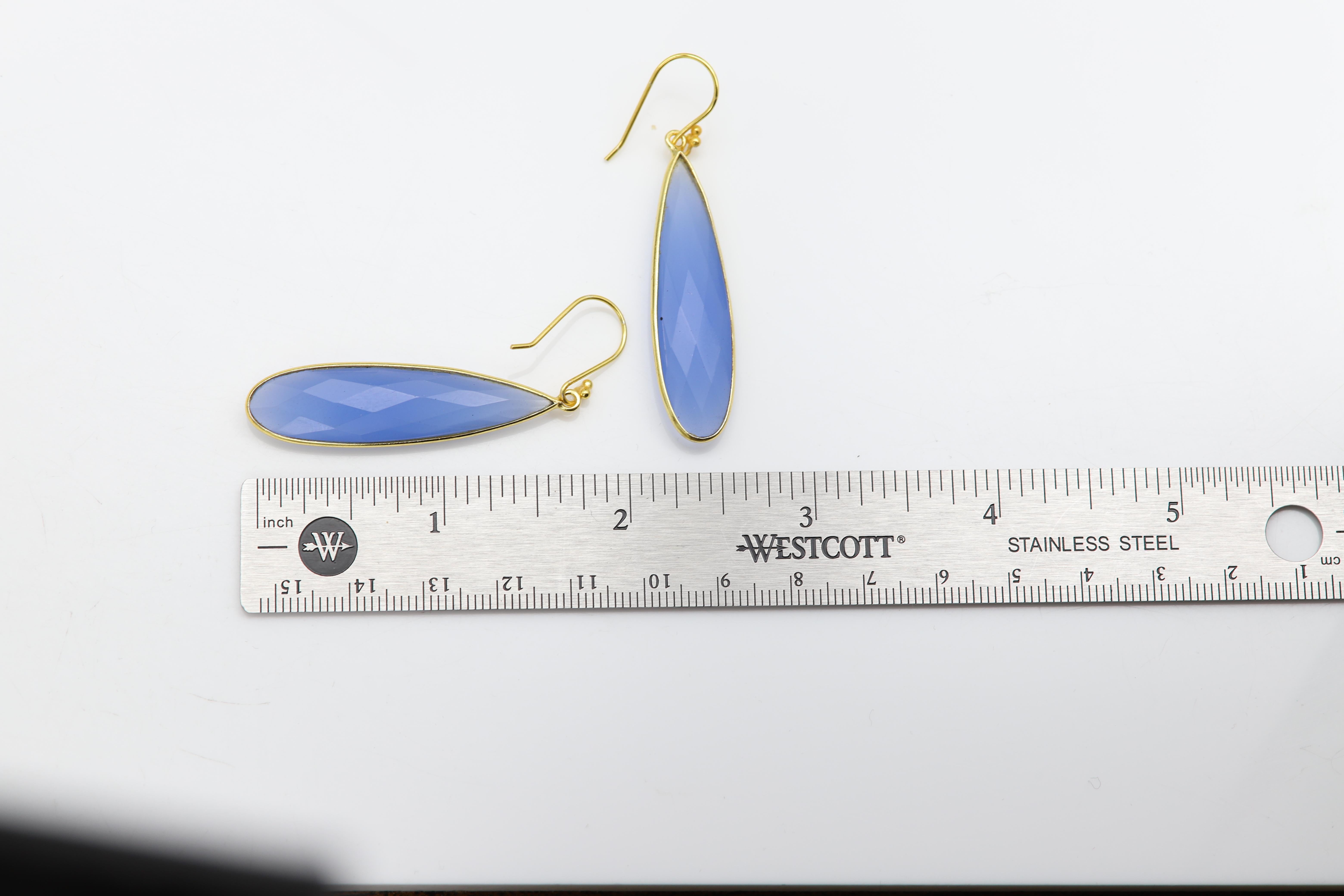 Blue Dangle Earrings Sterling Silver chalcedony Chandelier Earring For Sale 2