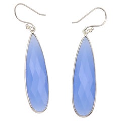 Pendientes colgantes azules Pendientes araña de calcedonia de plata de ley